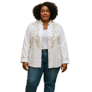 Victor Costa Occasion White and Gold Embroidered Jacket Size Large